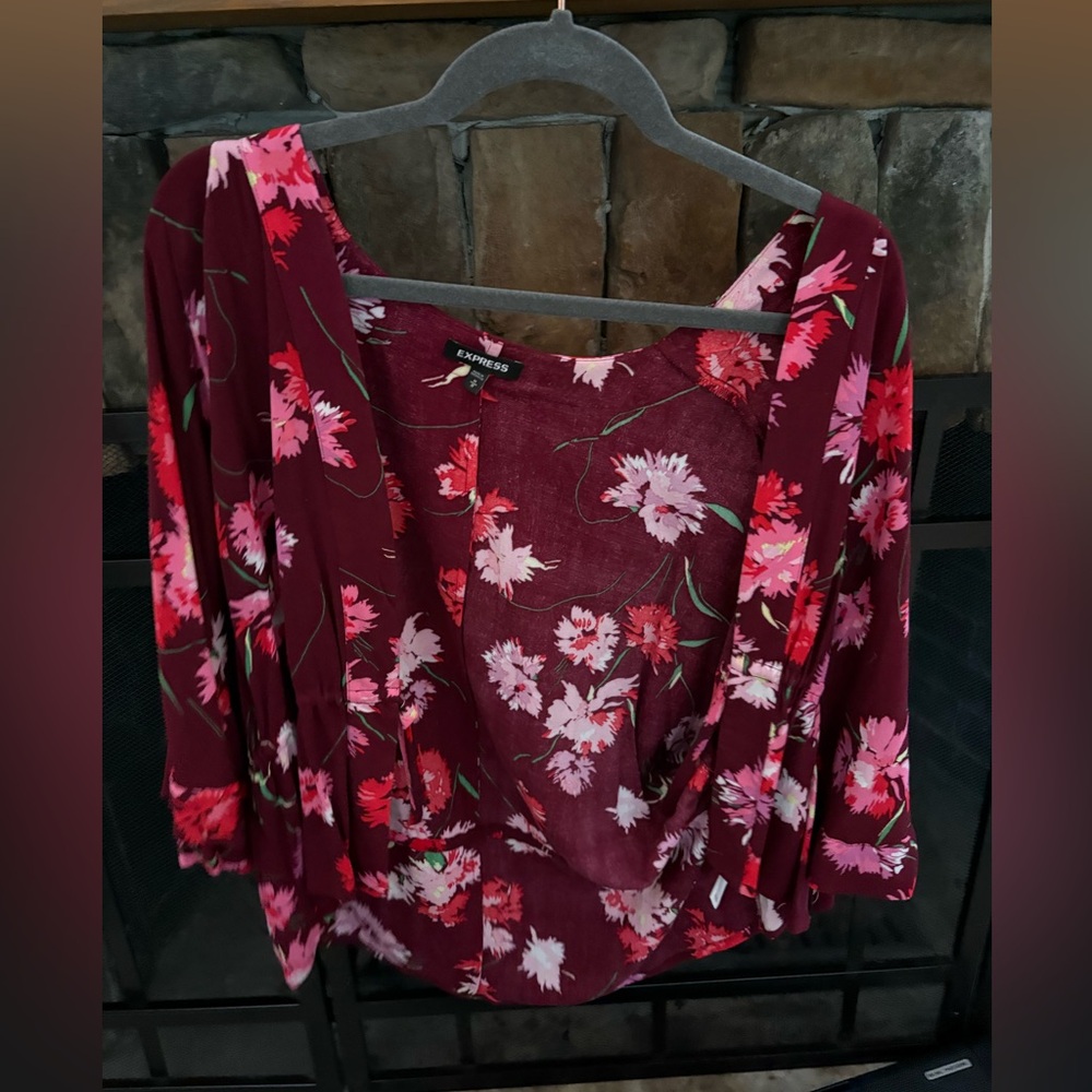 Express Red Floral Wrap Blouse